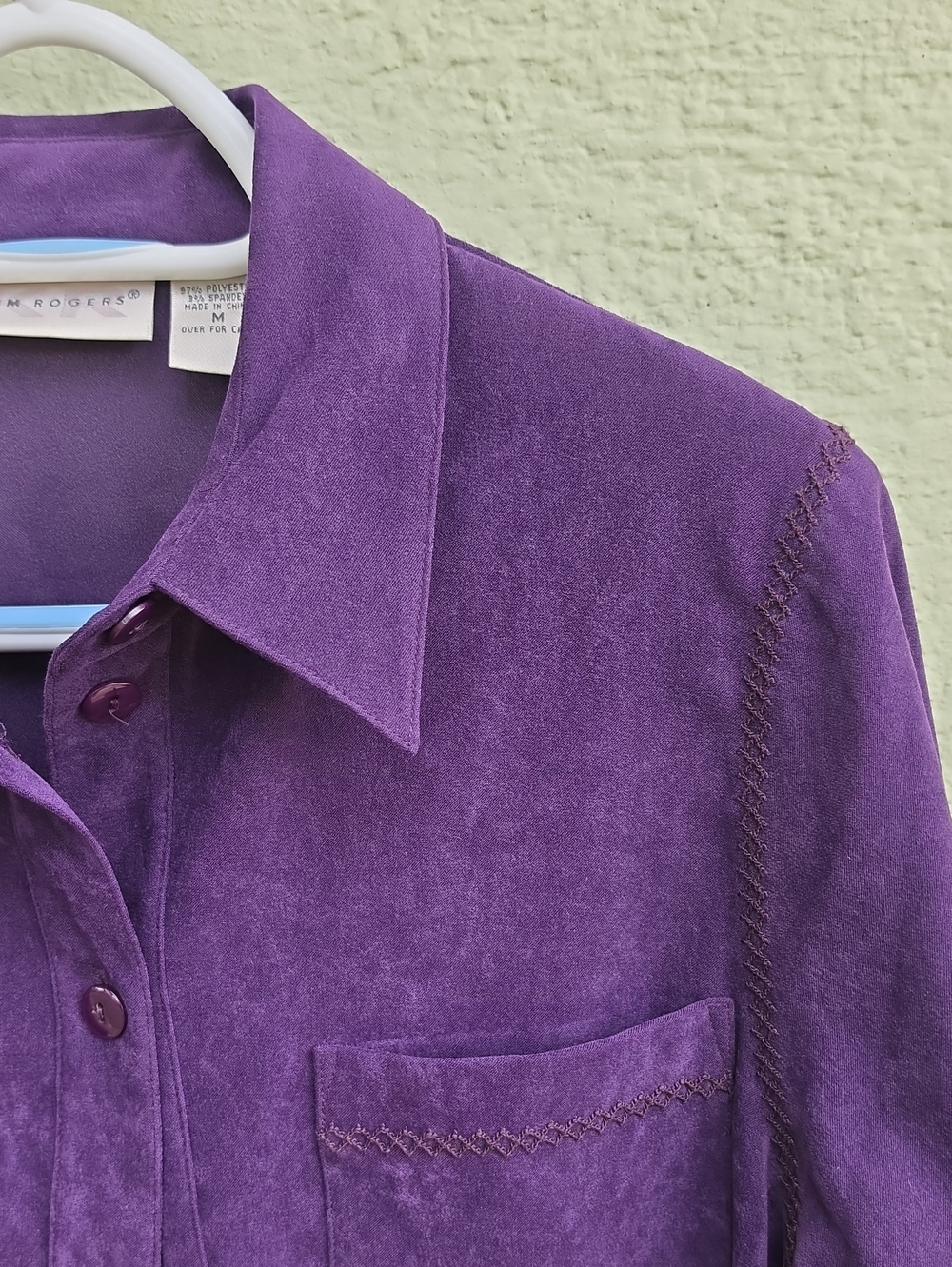 Kim Rogers Ladies Faux Suede Dark Purple Shirt/Jacket "Cross Stitch Detail"
